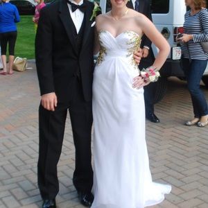 La Femme Gold Embellished White prom dress